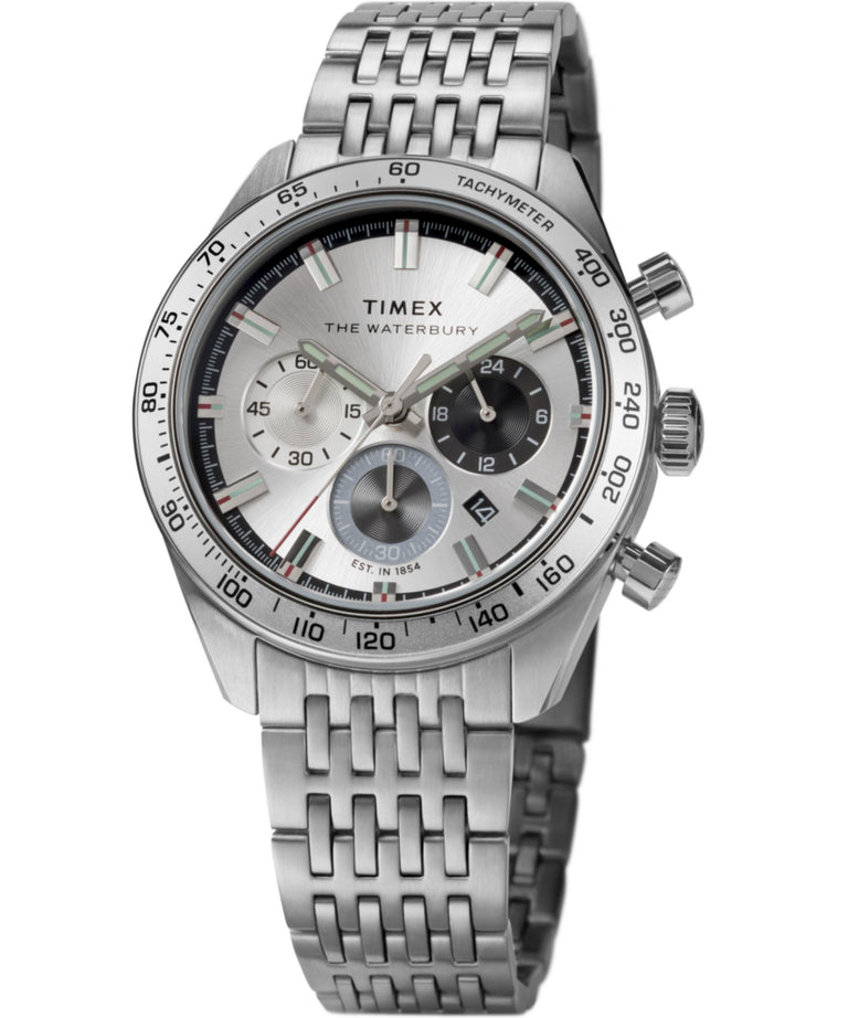 TW2Y18700 Reloj Waterbury Traditional Chronograph de 41 mm con brazalete de acero inoxidable  Imagen de las siluetas clave de la campaña (fotos de producto)