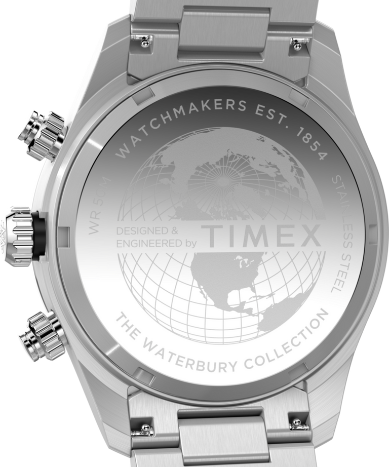 Imagen de la tapa trasera del reloj con brazalete de acero inoxidable Waterbury Heritage Chronograph de 39 mm TW2Y19200  