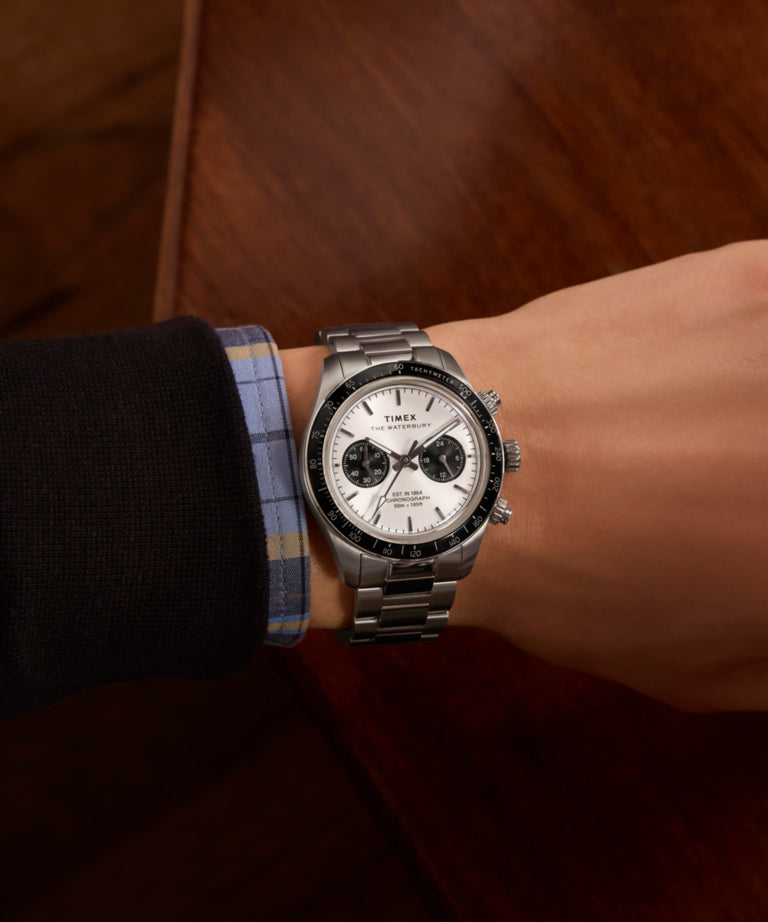 TW2Y19200 Waterbury Heritage Chronograph 39mm Stainless Steel Bracelet Watch   Primary Wrist Image