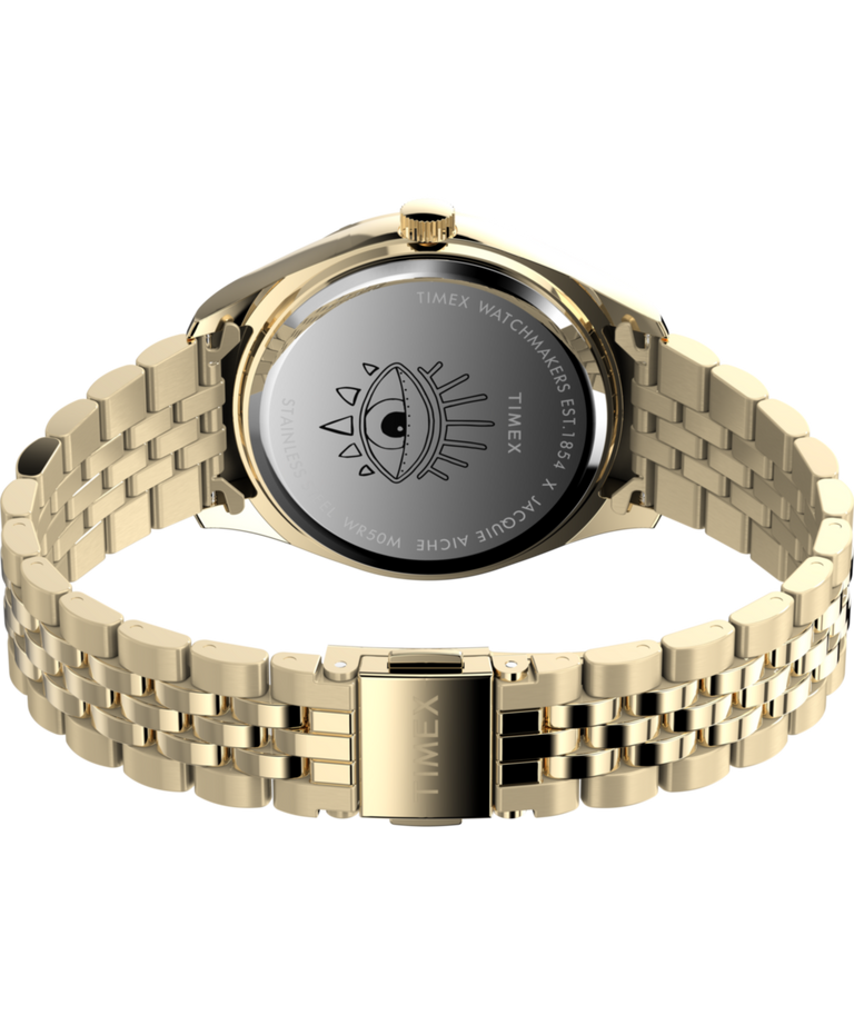 TW2Y19700 Timex x Jacquie Aiche Cosmic Nights 36mm Stainless Steel Bracelet Watch Caseback with Attachment Image