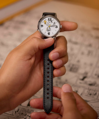TW2Y19900 Timex x Peanuts® Marlin® 75th Anniversary Edition 38mm Leather Strap Watch  Primary Wrist Image