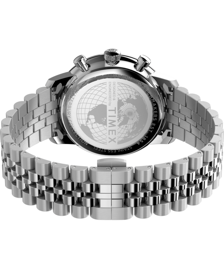 TW2Y23400 Cronógrafo Waterbury Metropolitan de 41 mm con brazalete de acero inoxidable. Imagen del fondo de la caja con accesorio.