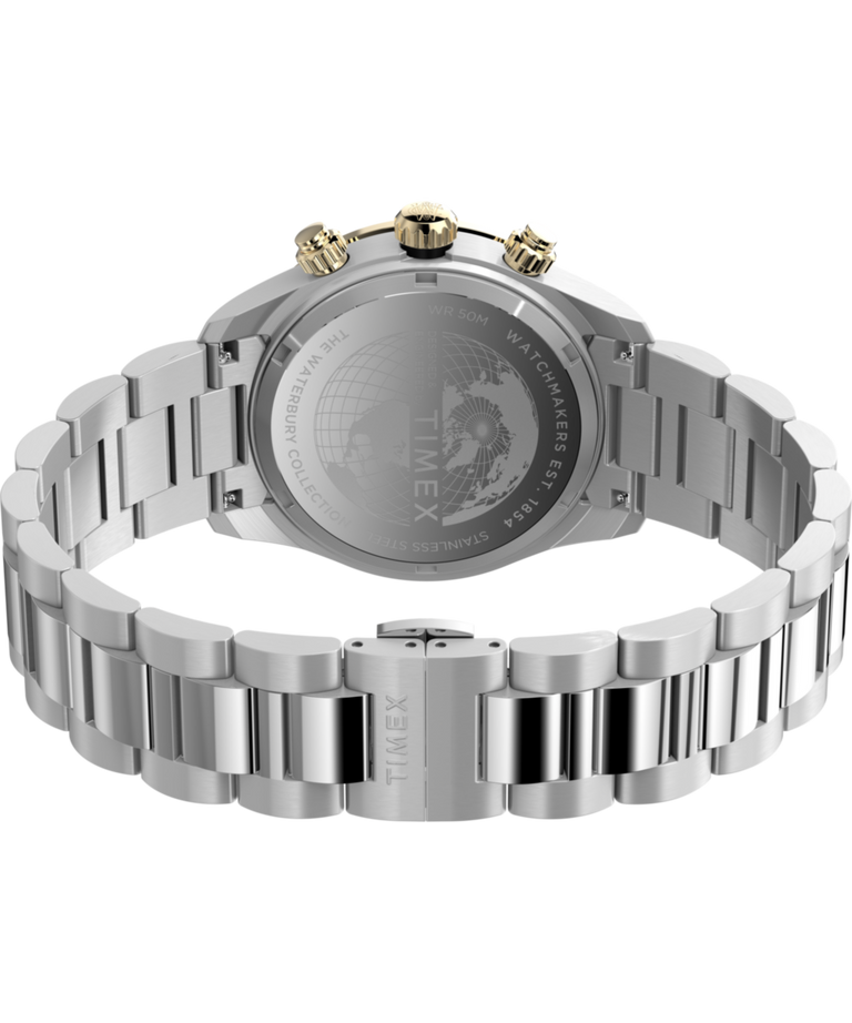 Reloj TW2Y24000 Waterbury Heritage Chronograph de 39 mm con brazalete de acero inoxidable   Imagen del fondo de la caja con accesorio