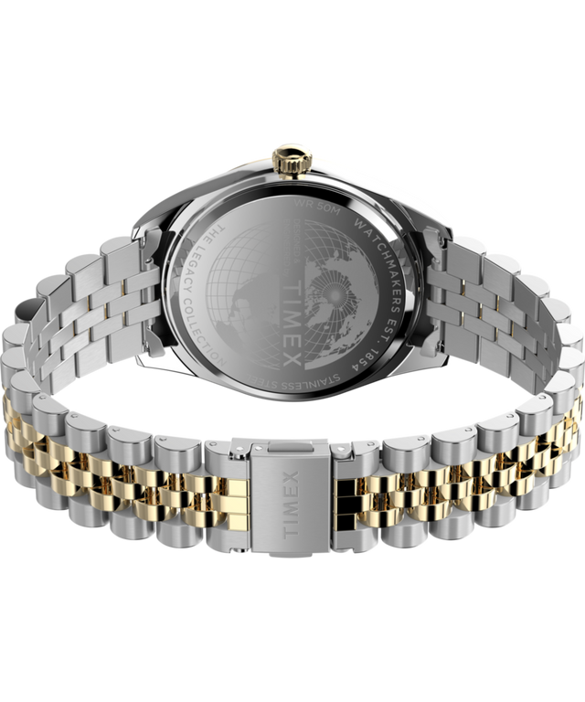 TW2Y28400 Timex Legacy, reloj de 41 mm con brazalete de acero inoxidable: imagen del fondo de la caja con accesorio