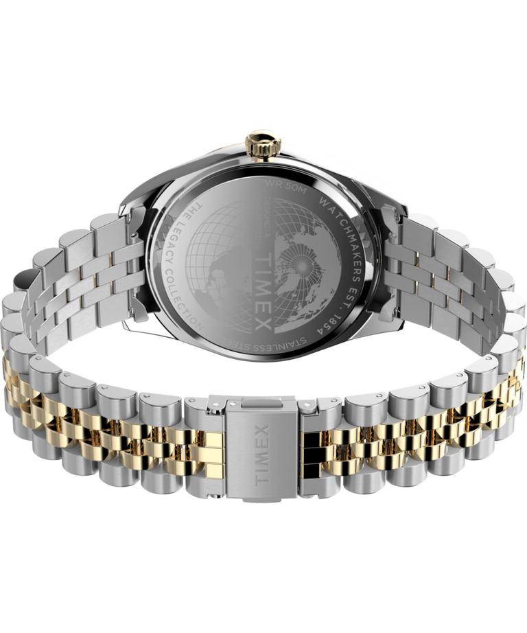 TW2Y28400 Timex Legacy, reloj de 41 mm con brazalete de acero inoxidable: imagen del fondo de la caja con accesorio