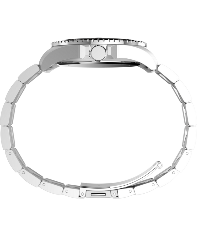 TW2Y28700 Timex, reloj de 42 mm inspirado en los modelos de buceo, con brazalete de acero inoxidable. Imagen de perfil