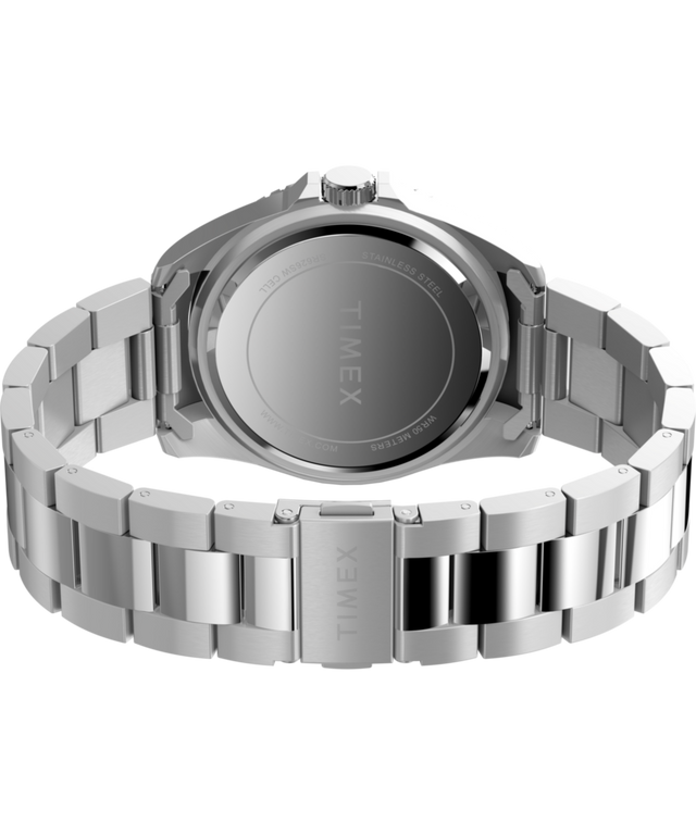 TW2Y28700 Reloj Timex inspirado en los modelos de buceo, de 42 mm, con brazalete de acero inoxidable. Imagen del fondo de la caja con accesorio.