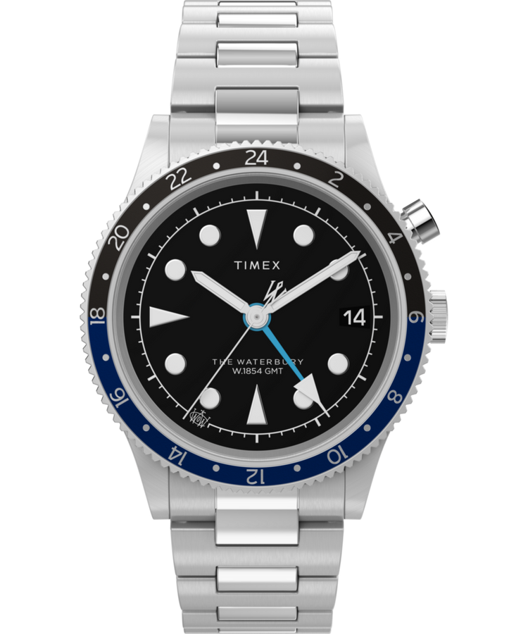 TW2Y29700 Waterbury Traditional GMT, reloj de 39 mm con brazalete de acero inoxidable. Imagen principal