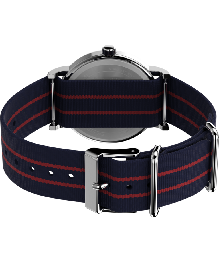 TW2Y31100 Timex x Peanuts® Weekender Cool Joe 38mm Fabric Strap Watch Caseback with Attachment Image