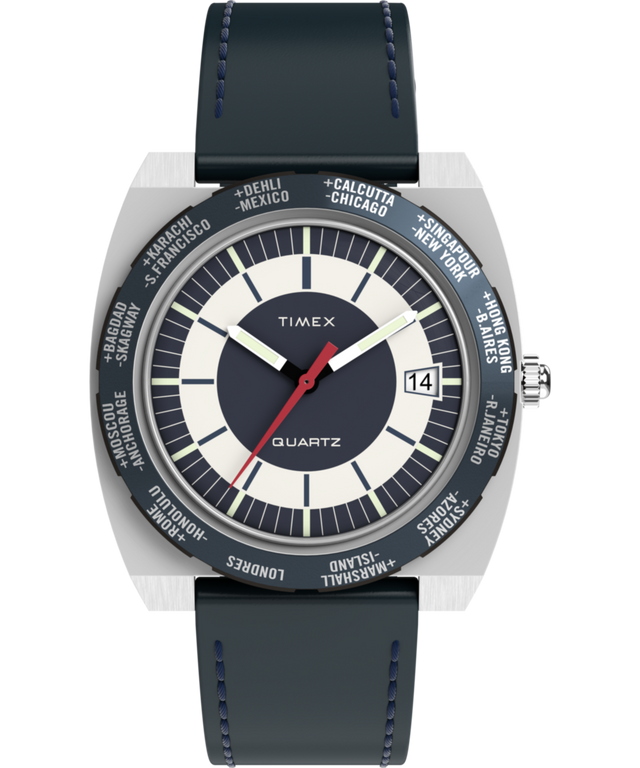 TW2Y31400 Q Reloj Timex® 1972 World Time de 39 mm con correa de piel. Imagen principal