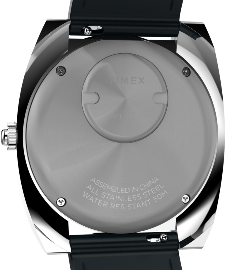 TW2Y31400 Q Timex® 1972 World Time, reloj de 39 mm con correa de piel. Imagen del fondo de la caja.