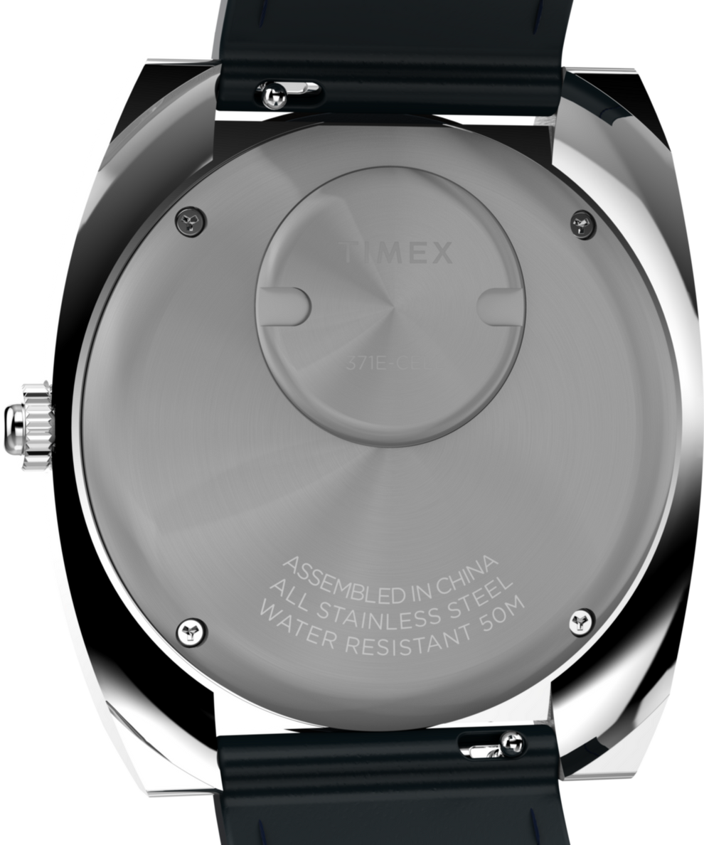TW2Y31400 Q Timex® 1972 World Time 39mm Leather Strap Watch Caseback Image