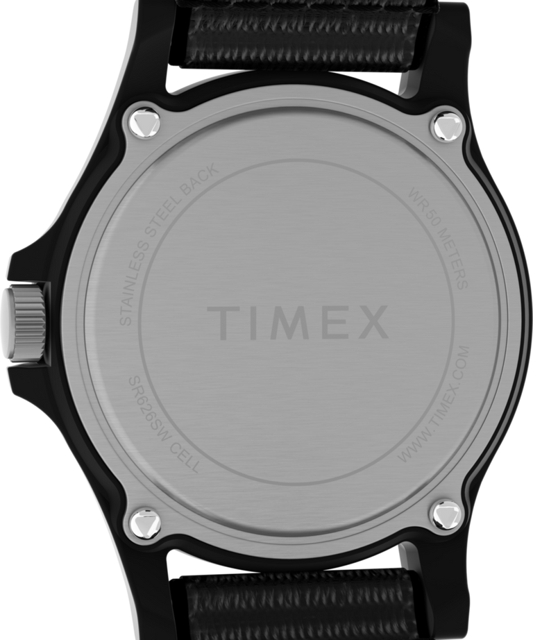 TW2Y32100 Timex «Parque Nacional de las Grandes Montañas Humeantes», reloj de 40 mm con correa de tela. Imagen del fondo de la caja.