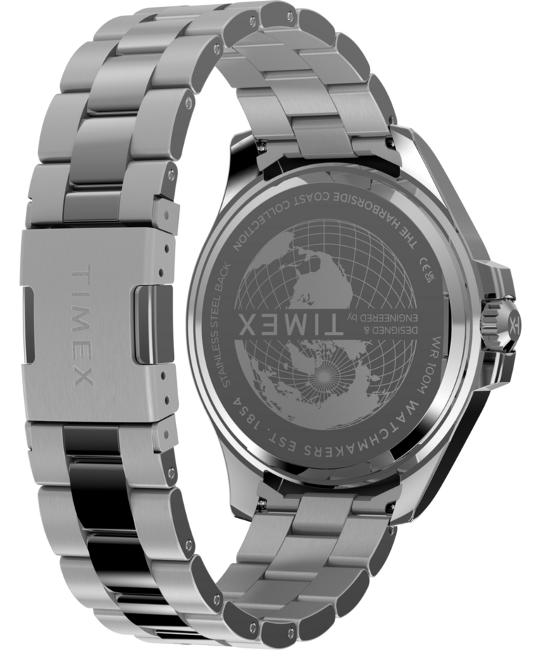 TW2Y33200 Harborside Coast: reloj multifunción de 43 mm con brazalete de acero inoxidable. Imagen del fondo de la caja con accesorio.