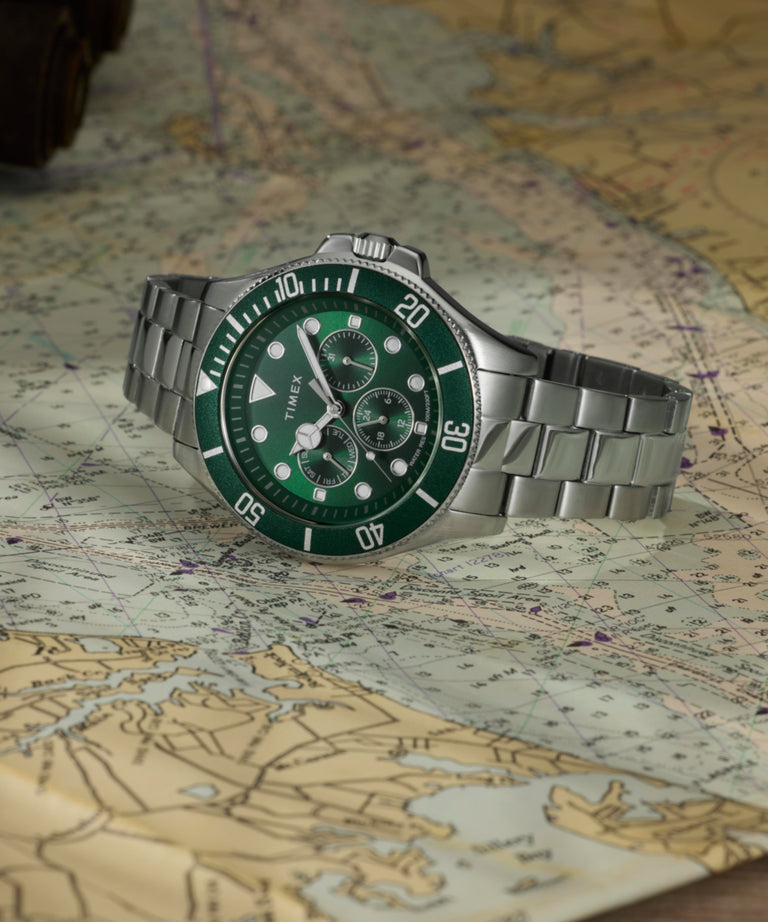 TW2Y33200 Harborside Coast: reloj multifunción de 43 mm con brazalete de acero inoxidable. Siluetas clave de la campaña (fotos de producto). Imagen