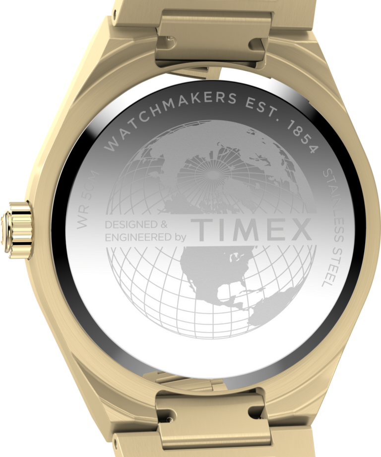 TW2Y35100 Q Timex® Continental Day and Date 39mm Stainless Steel Bracelet Watch Caseback Image