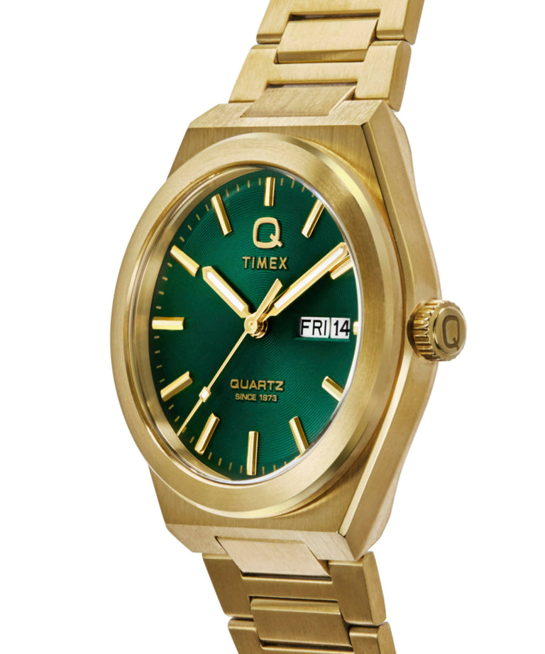 TW2Y35100 Q Timex® Continental Day and Date 39mm Stainless Steel Bracelet Watch Campaign Key Silhouettes (Beauty shots) Image