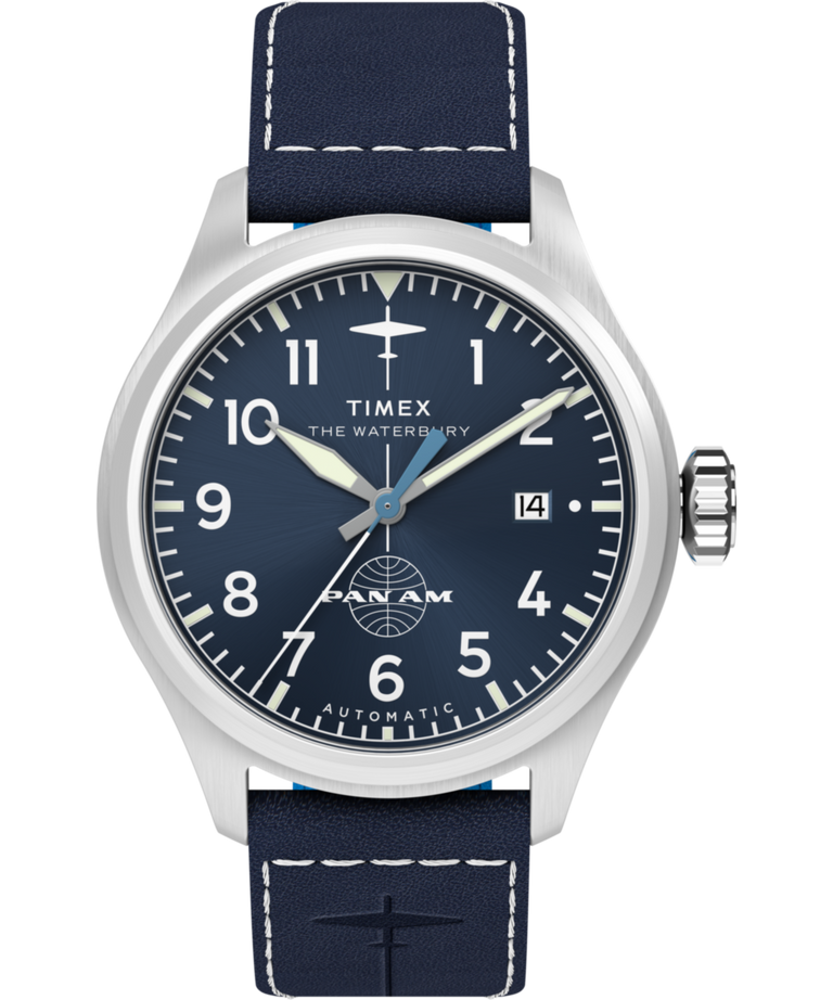 TW2Y38800 Pan Am® x Timex Waterbury Automatic Ace 41mm Leather Strap Watch Primary Image