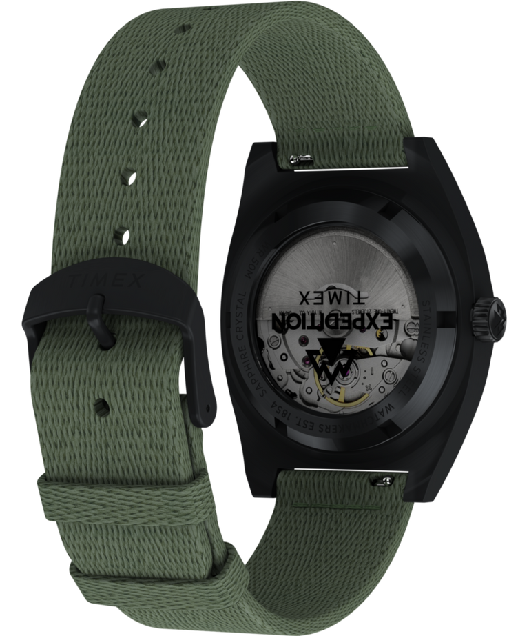 TW2Y39800 Expedition® Capstone Automático de 39 mm con correa de tejido ecológico. Imagen del fondo de la caja con accesorio.