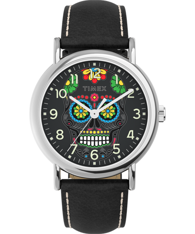 TW2Y44500 Timex Weekender Day of the Dead 38mm Leather Strap Watch Primary Image