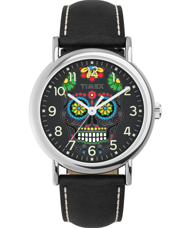 TW2Y44500 Timex Weekender Day of the Dead 38mm Leather Strap Watch Primary Image