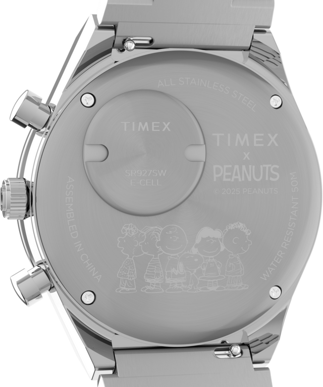 TW2Y45300 Peanuts® x Q Timex® Chronograph 40mm Stainless Steel Bracelet Watch  Caseback Image