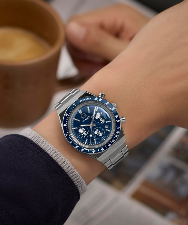 TW2Y45300 Peanuts® x Q Timex® Chronograph 40mm Stainless Steel Bracelet Watch  Primary Wrist Image