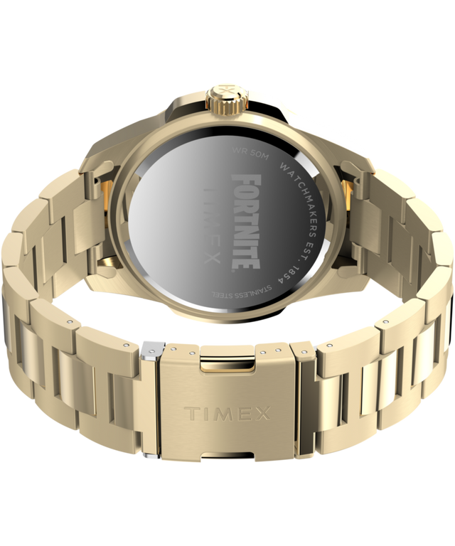 TW2Y47200 Timex x Fortnite Essex, reloj de 45 mm con brazalete de acero inoxidable: imagen del fondo de la caja con accesorio