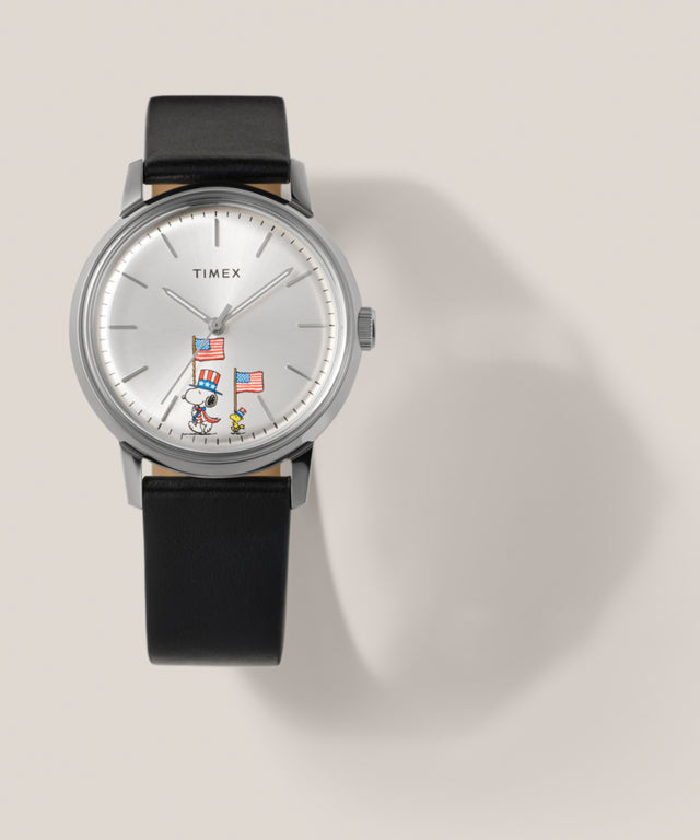 TW2Y50300 Peanuts® x Timex Marlin® Automatic Americana 40mm Leather Strap Watch Campaign Key Silhouettes (Beauty shots) Image