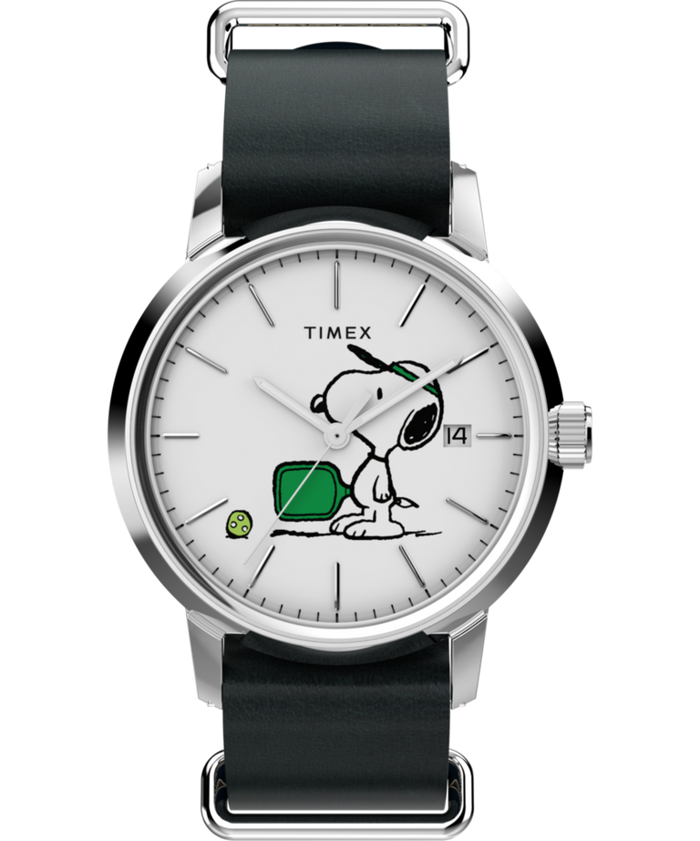 Imagen principal del reloj automático Peanuts® x Timex Marlin® Pickleball de 40 mm con correa de piel TW2Y50500