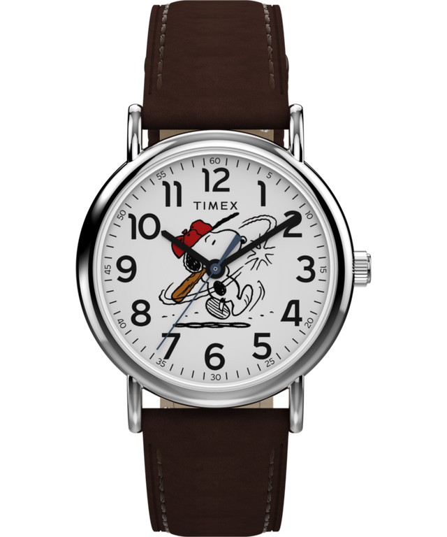 TW2Y51500 Peanuts® x Timex Weekender Baseball 38mm Leather Strap Watch  Primary Image