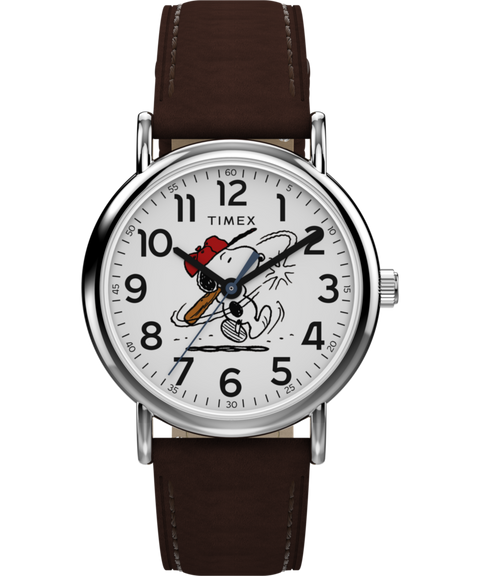 Peanuts® x Timex Weekender Baseball 38mm Leather Strap Watch