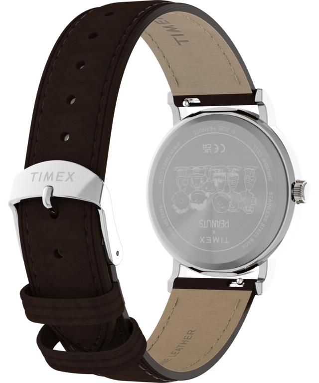 TW2Y51500 Reloj Peanuts® x Timex Weekender Baseball de 38 mm con correa de piel  Imagen del fondo de la caja con accesorio