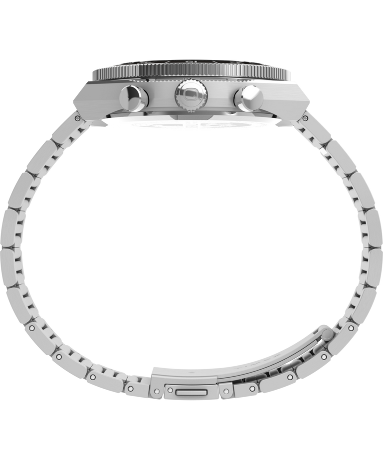 Imagen de perfil del reloj Q Timex Continental Chronograph de 40 mm con brazalete de acero inoxidable TW2Y55800