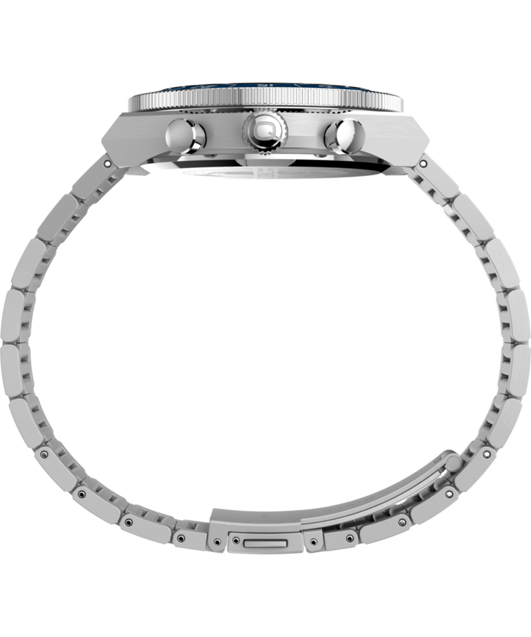 Imagen de perfil del reloj Q Timex Continental Chronograph de 40 mm con brazalete de acero inoxidable TW2Y55900
