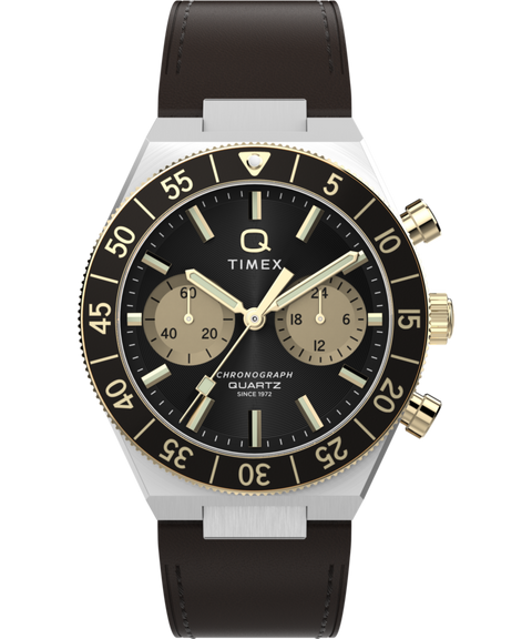 Q Timex Continental Chronograph 40mm Leather Strap Watch