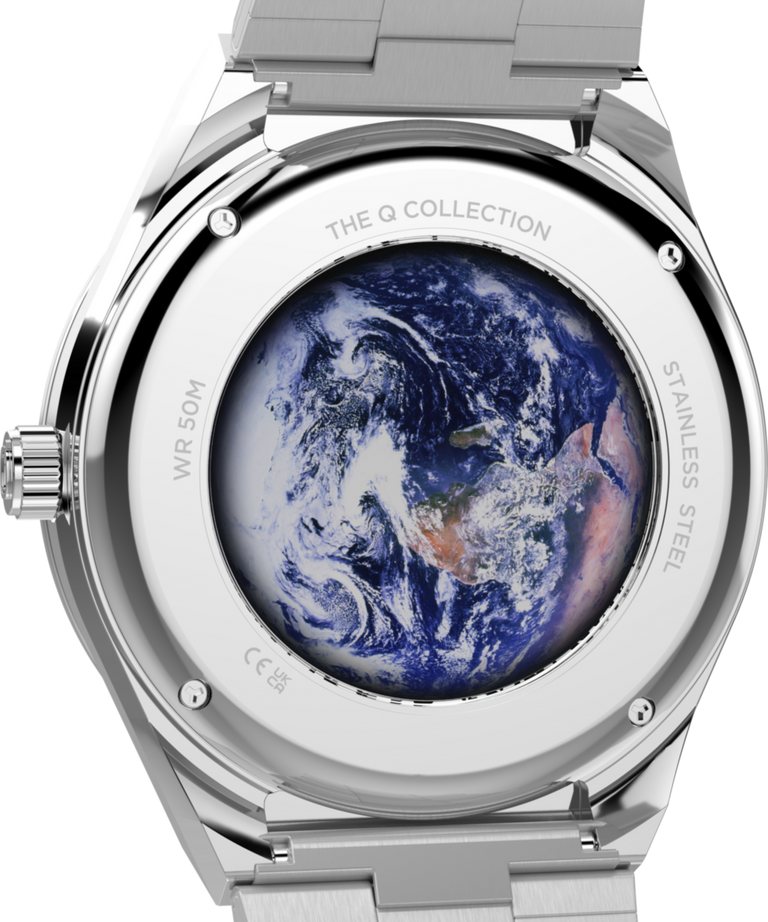 TW2Y56700 Q Timex NASA, reloj de 40 mm con brazalete de acero inoxidable: imagen del fondo de la caja