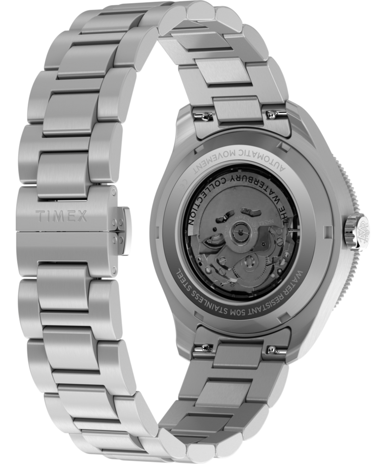 Imagen de la parte trasera de la caja con accesorio del reloj Waterbury Heritage Automatic GMT de 41,5 mm con brazalete de acero inoxidable TW2Y60600
