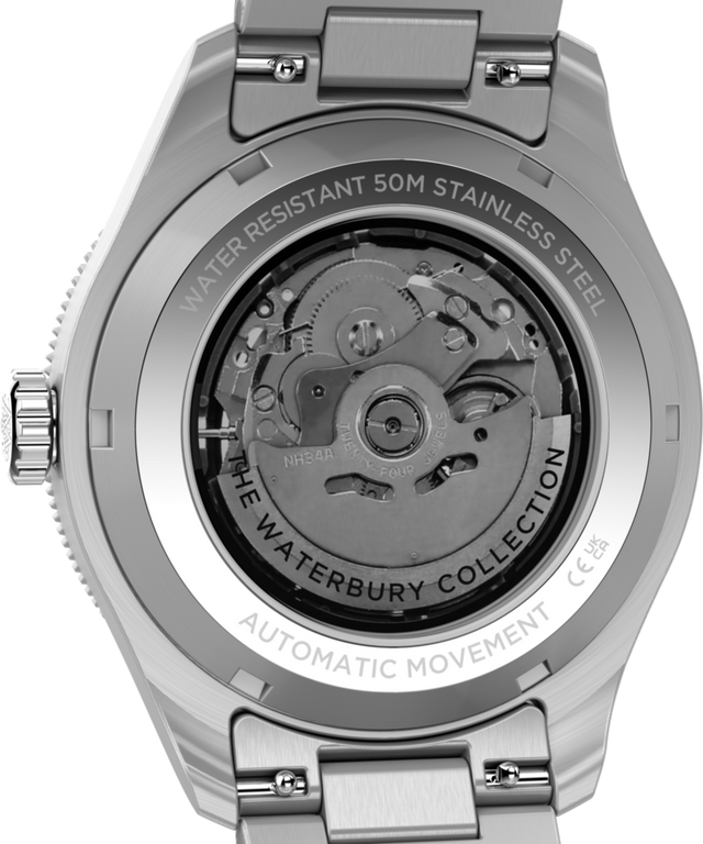 TW2Y60800 Waterbury Heritage Automático GMT, 41,5 mm, acero inoxidable, brazalete. Imagen del fondo de la caja del reloj