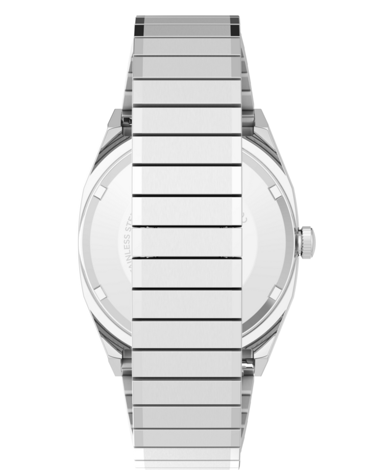 Imagen de la correa del reloj Timex® Automatic 1983 E Line de 34 mm con correa elástica de acero inoxidable TW2Y66700