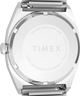 Imagen de la parte posterior de la caja del reloj Timex® Automatic 1983 E Line de 34 mm con correa elástica de acero inoxidable TW2Y66700