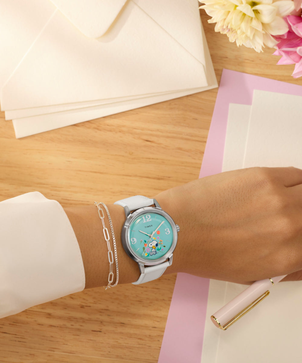 Peanuts® x Timex Marlin® Flower Dial 38mm Leather Strap Watch