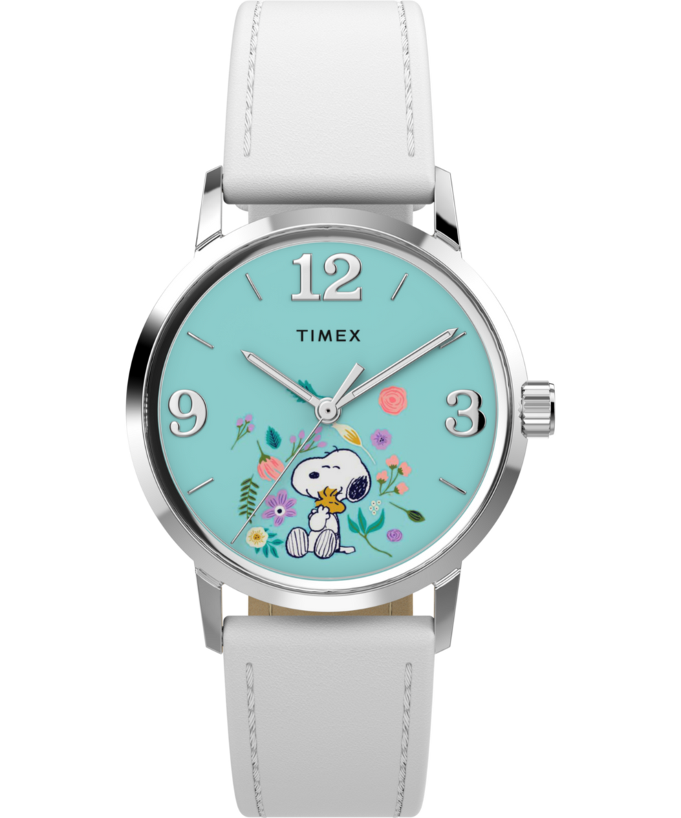 TW2Y68800 Peanuts® x Timex Marlin® Flower Dial 38mm Leather Strap Watch  Primary Image