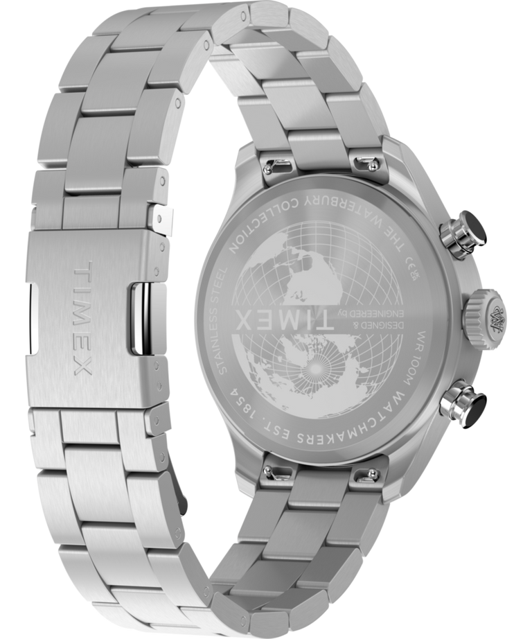 TW2Y70200 Reloj Waterbury Ace con cronógrafo «fly-back», 43 mm, brazalete de acero inoxidable. Imagen del fondo de la caja con accesorio.