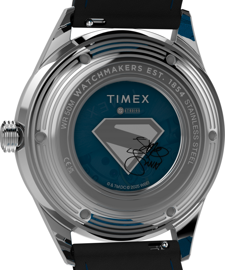 TW2Y71400 Superman x Timex Marlin® Jet Automatic 38mm Leather Strap Watch Caseback Image