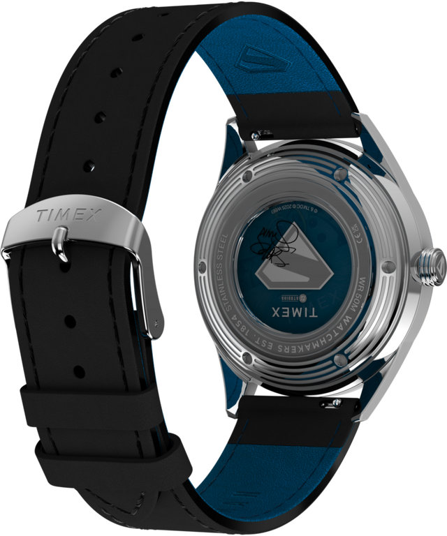 TW2Y71400 Superman x Timex Marlin® Jet Automatic 38mm Leather Strap Watch Caseback with Attachment Image