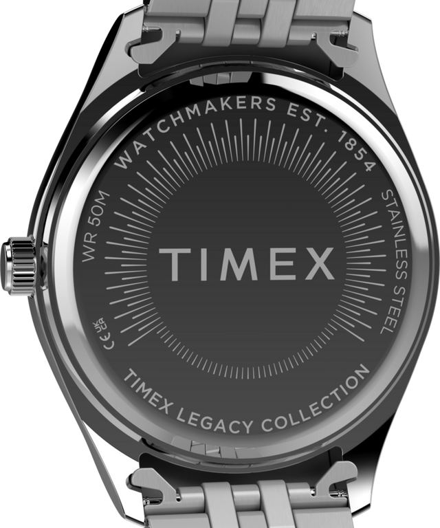 TW2Y72200 Timex Legacy, reloj de 36 mm con brazalete de acero inoxidable: imagen del fondo de la caja
