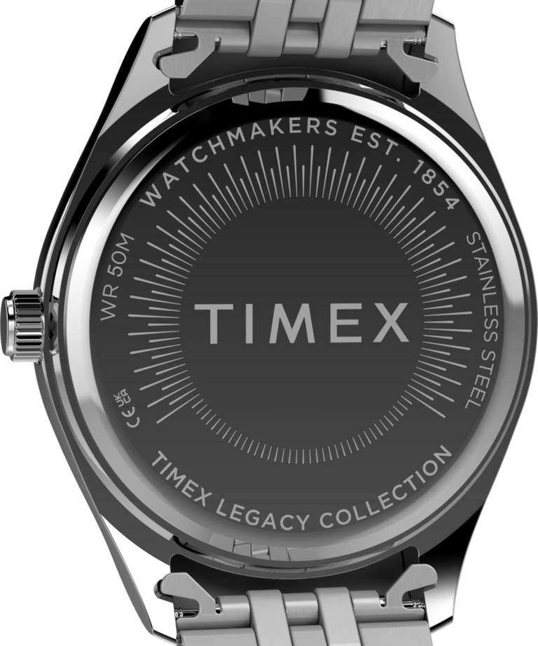 TW2Y72200 Timex Legacy, reloj de 36 mm con brazalete de acero inoxidable: imagen del fondo de la caja