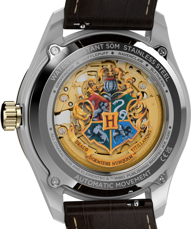 TW2Y75500 Reloj Harry Potter x Timex Waterbury Skeleton Automático de 39 mm con correa de piel. Imagen del fondo de la caja