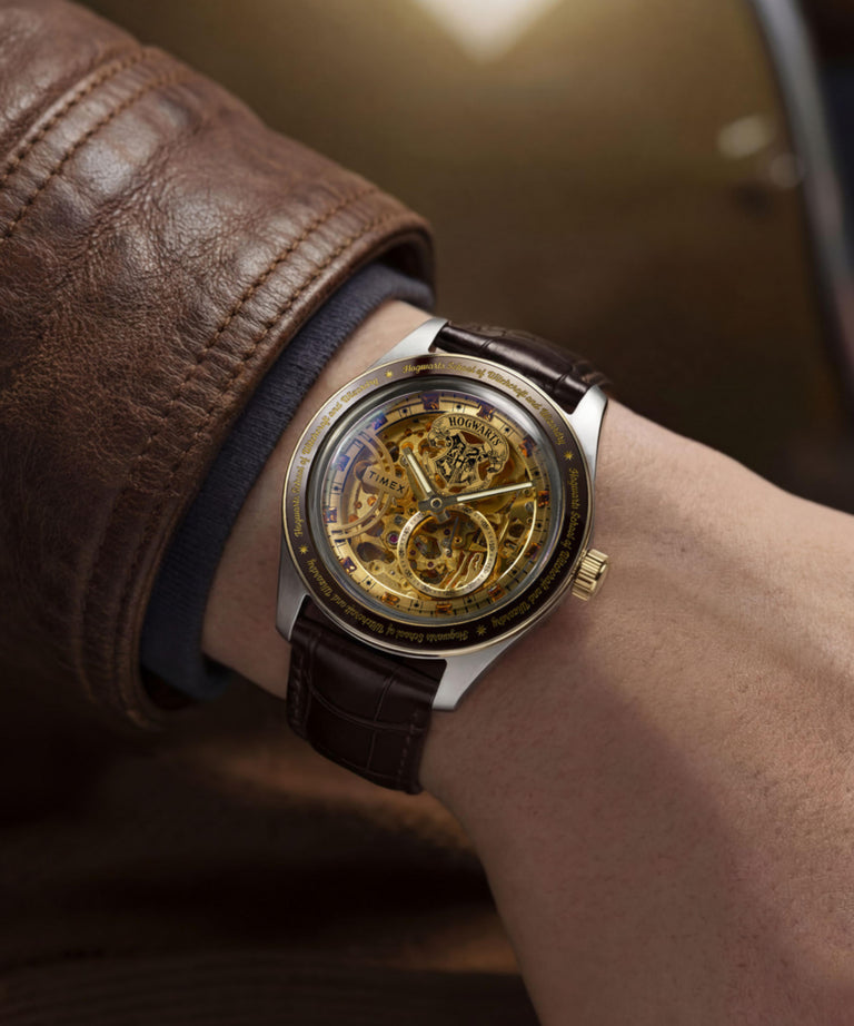 TW2Y75500 Harry Potter x Timex Waterbury Skeleton Automatic 39mm Leather Strap Watch Primary Wrist Image